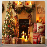 Aperturee - Aperturee Fireplace Candlelght Christmas Pillow Case Backdrop